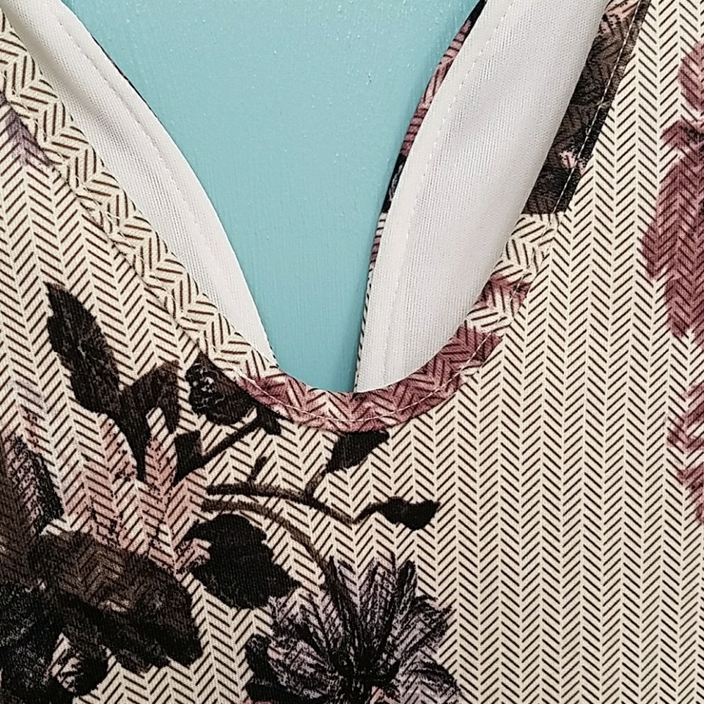 Floral Tan Herringbone Romper - Picture 6 of 6